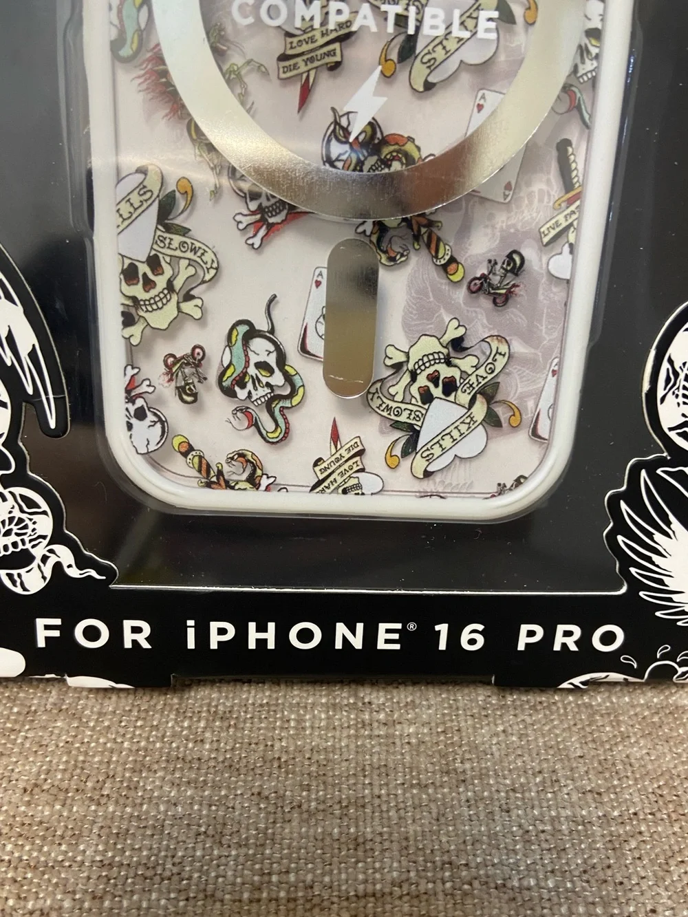 Ed Hardy Tattoo Print MagSafe Compatible Phone Case Skulls Y2K iPhone 16 pro NWT
